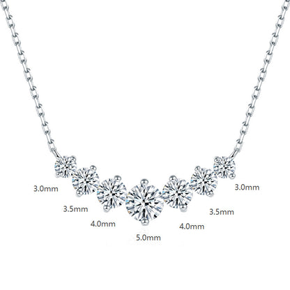 V-Shape Moissanite Pendant Necklace, Graduated Round Stone Cluster
