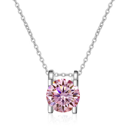 1/2 ct Moissanite Pendant Necklace, Box Chain, Round Color Stone, Layering Jewelry