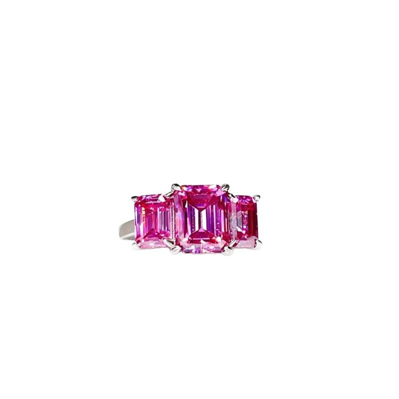 Pink Emerald Cut 5 Carat 3-Stone Moissanite Ring for Women, VVS1 Geometric Engagement Ring product image