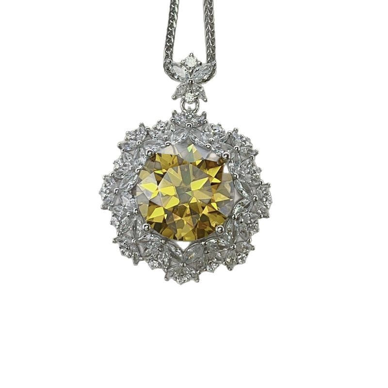 10 Carat Yellow Moissanite Pendant Necklace with Floral Halo Chain product image
