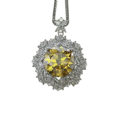 10 Carat Yellow Moissanite Pendant Necklace with Floral Halo Chain