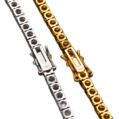 Unisex 925 Silver Moissanite Tennis Chain Necklace - Iced Out Hip Hop Round Geometric Statement Chain