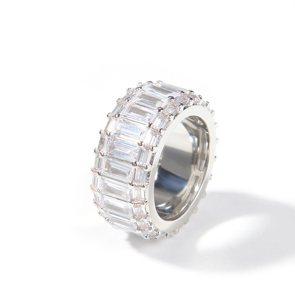 Triple Row Baguette Crystal Ring for Women – Gold Plated or Silver Plated Statement Band