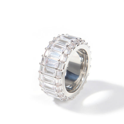 Triple Row Baguette Crystal Ring for Women – Gold Plated or Silver Plated Statement Band