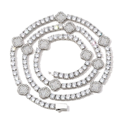 Clover Cluster CZ Tennis Hip Hop Necklace or Bracelet with Copper Base - CHA306