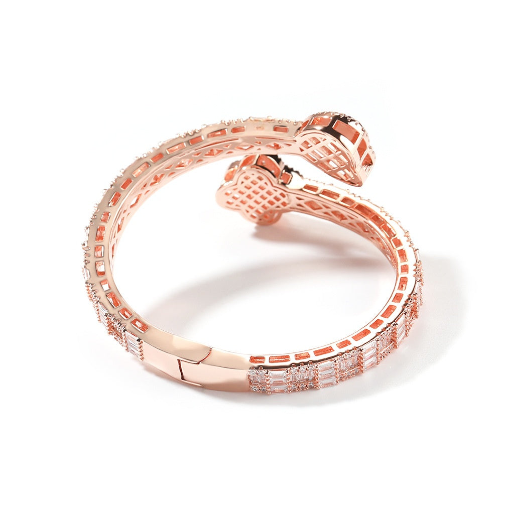 Heart & Clover Crystal Bangle Bracelet for Women in Silver Plated or Rose Gold Plated