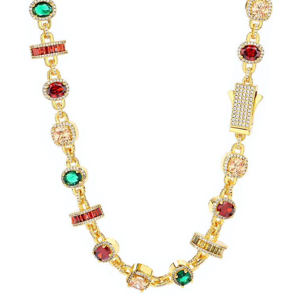Multicolor Round Halo CZ Link Hip Hop Necklace with Copper Base - CHA344 product image