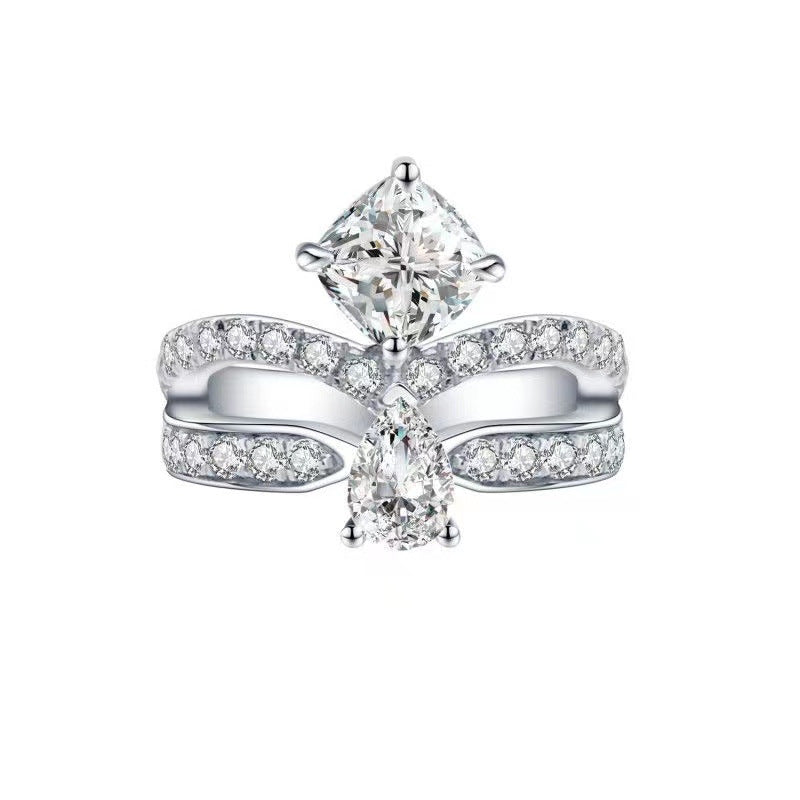 Pink or White 1 Carat Moissanite Ring for Women, Cushion Cut Crossover Band Engagement Ring product image
