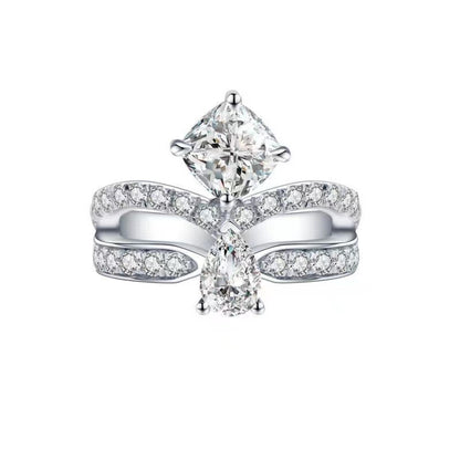 Pink or White 1 Carat Moissanite Ring for Women, Cushion Cut Crossover Band Engagement Ring
