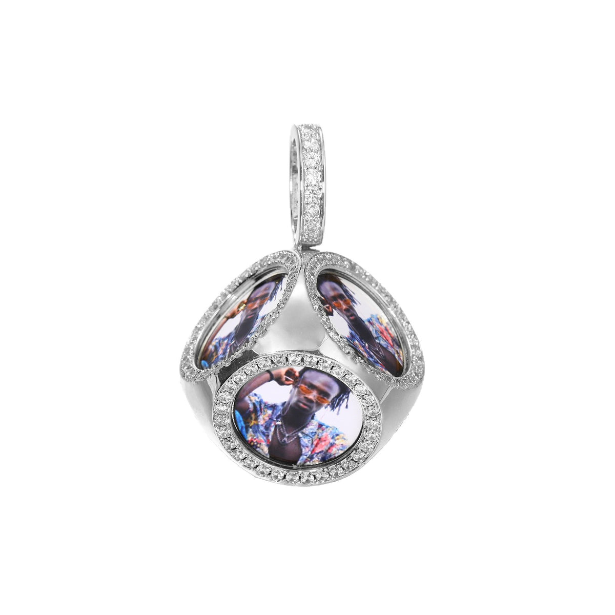Custom Photo Iced Out Geometric Pendant Necklace with Rope Chain product image