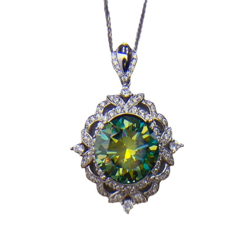 5-Carat Green Moissanite Pendant Necklace with Floral Halo Chain product image