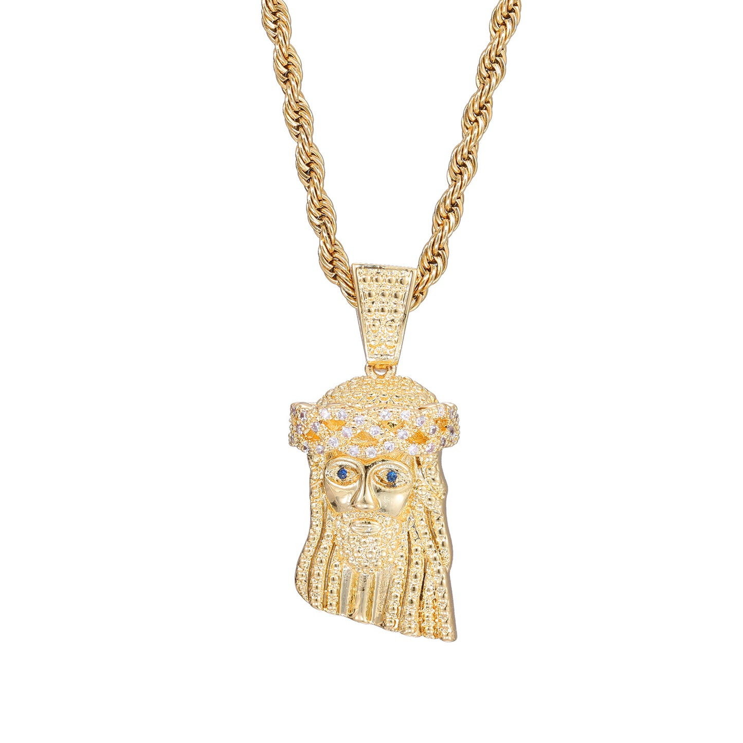 Iced Out Jesus Pendant Necklace for Men - Gold Tone Rope Chain Cuban Link Style Hip Hop Jewelry product image