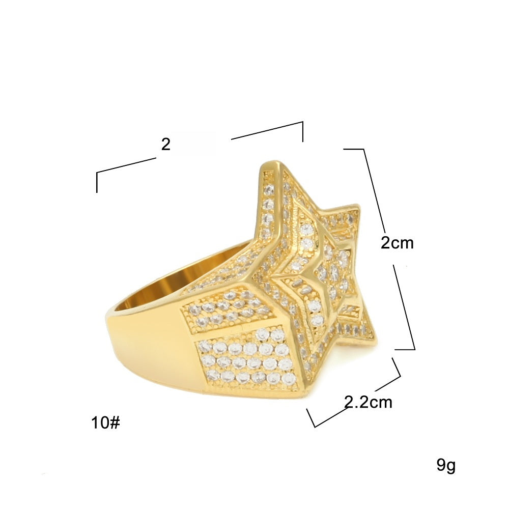Unisex Star Statement Ring with Cubic Zirconia in Gold or Silver Tone