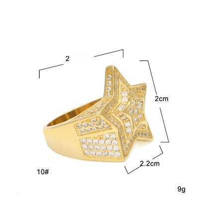 Unisex Star Statement Ring with Cubic Zirconia in Gold or Silver Tone