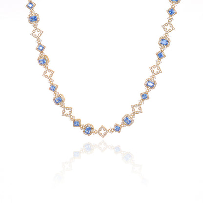 11 mm Blue CZ Geometric Halo Link Hip Hop Necklace or Bracelet with Copper Base - CHA425