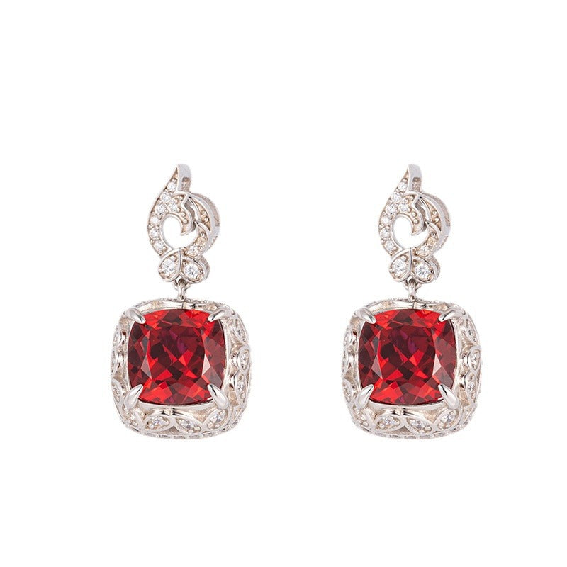 8mm Lab Grown Ruby Cushion Stud Earrings, S925 Silver 18K Gold Plated for Women product image