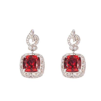 8mm Lab Grown Ruby Cushion Stud Earrings, S925 Silver 18K Gold Plated for Women