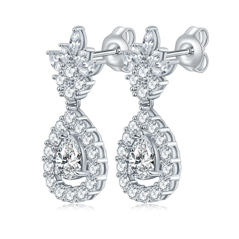 Moissanite Drop Earrings for Women, Pear Floral Stud Dangle Earrings, S925 Silver 18K Gold Plated product image