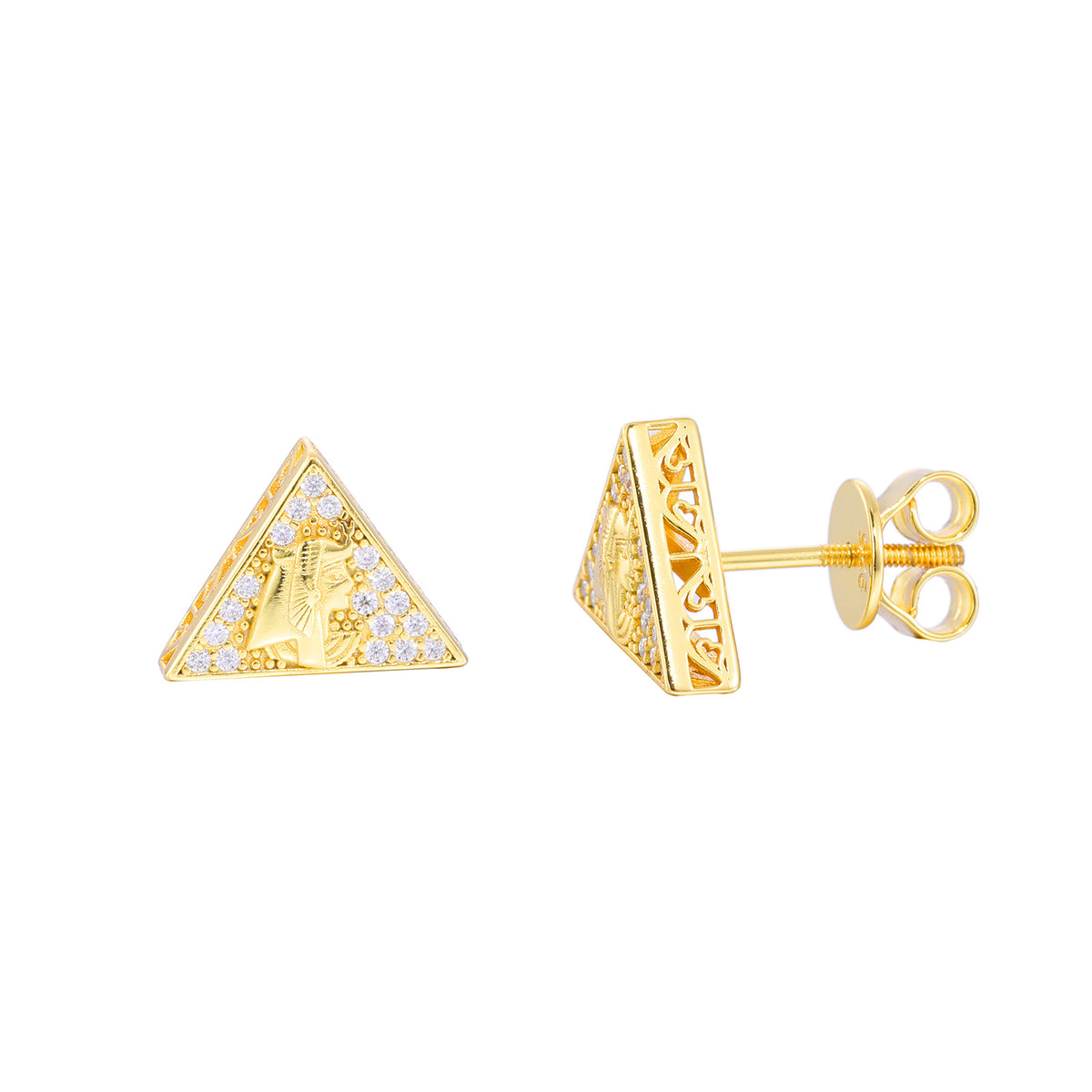 Geometric Triangle Stud Earrings, Sparkling Stone Hip Hop Earrings for Men and Women product image