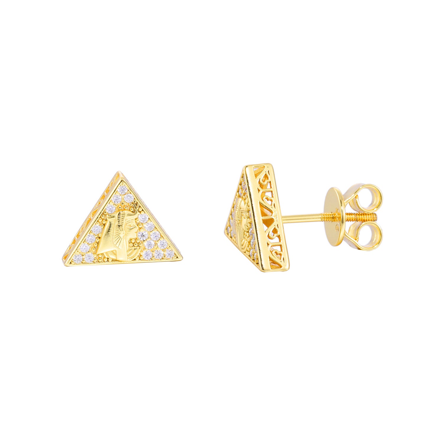 Geometric Triangle Stud Earrings, Sparkling Stone Hip Hop Earrings for Men and Women product image