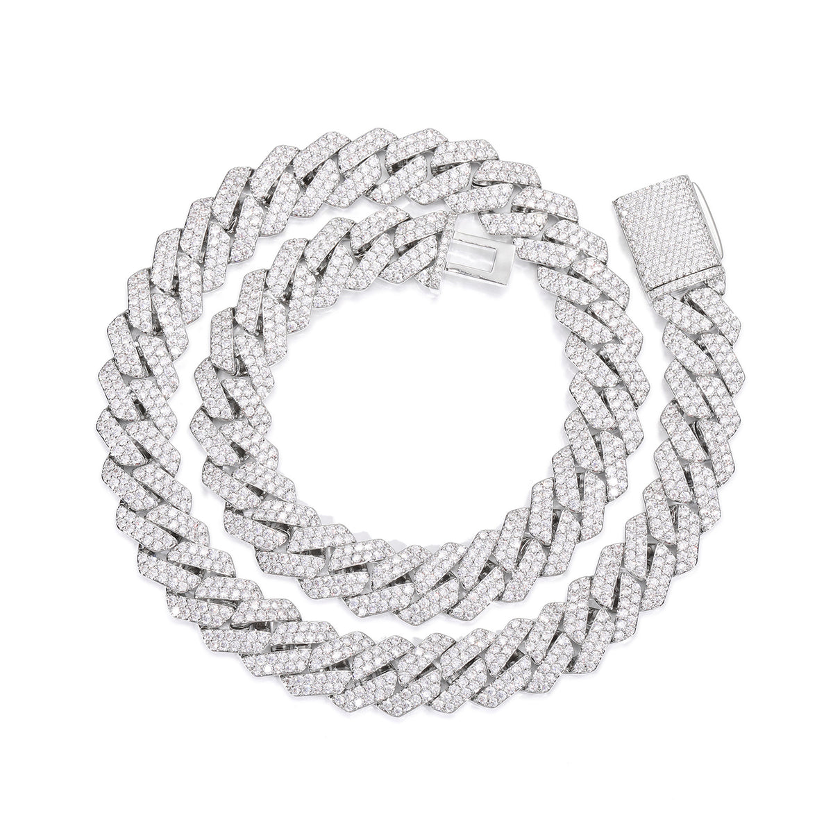 Iced Out Cuban Link Chain Necklace Bracelet Set in Gold or White Gold Tone product image