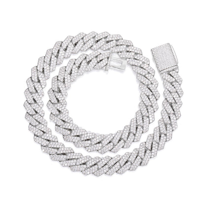 Iced Out Cuban Link Chain Necklace Bracelet Set in Gold or White Gold Tone