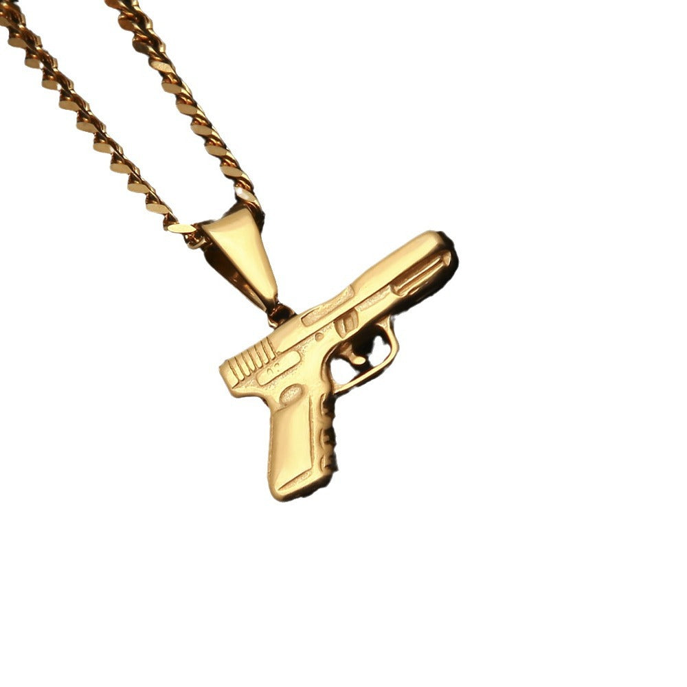 Gold Plated Stainless Steel Statement Pendant Necklace with 3mm Cuban Chain