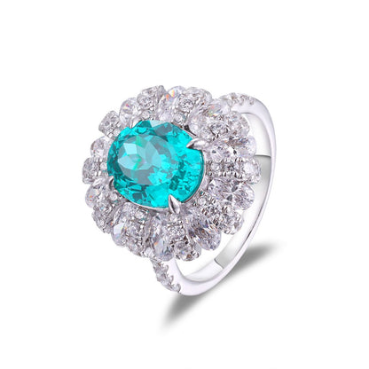 5 Carat Oval Teal Halo Ring for Women, S925 Silver, 18K Gold Plated