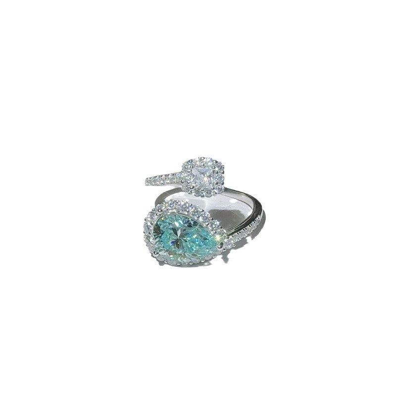 Green Pear Moissanite Ring for Women, 2 Carat VVS1 Halo Open Ring product image