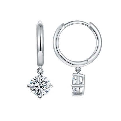 5.0mm Round Moissanite Drop Hoop Earrings, 4-Prong Gold Tone Huggie Earrings