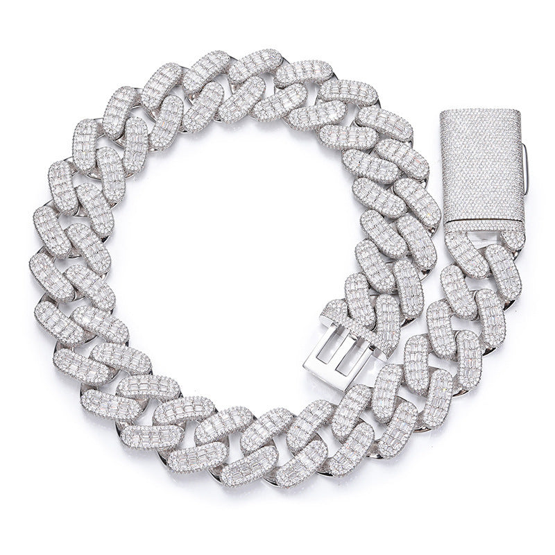 Iced Out Cuban Link Chain Necklace Bracelet - Geometric Round Cut Cubic Zirconia Hip Hop Jewelry for Men and Women product image
