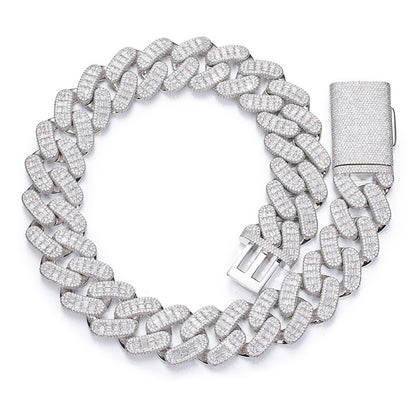 Iced Out Cuban Link Chain Necklace Bracelet - Geometric Round Cut Cubic Zirconia Hip Hop Jewelry for Men and Women