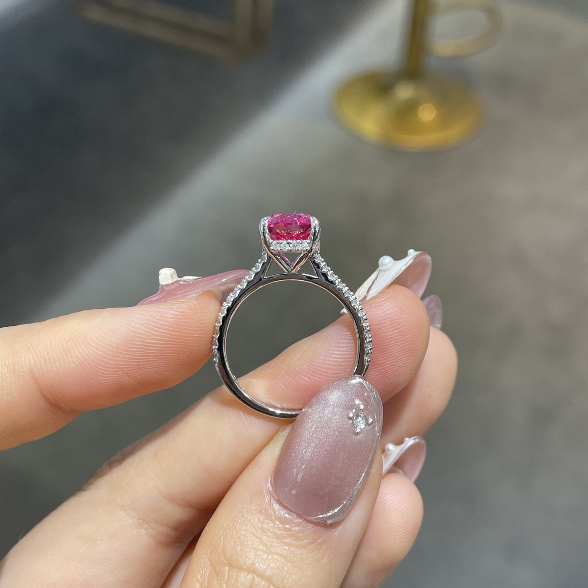 Lab-Created Ruby Oval Ring for Women, 925 Silver Pave Band Ring product image