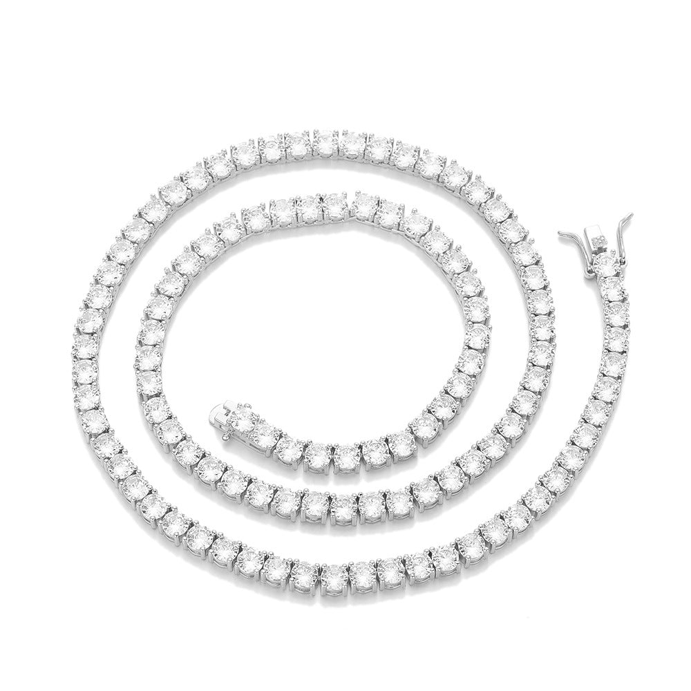 Iced Out Cubic Zirconia Tennis Chain Bracelet & Necklace, Unisex Hip Hop Jewelry