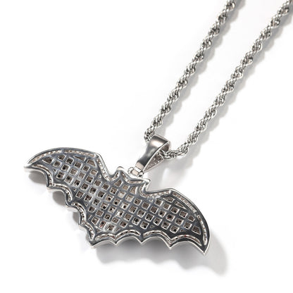 Bat Pendant Necklace for Women, Silver Black Cubic Zirconia Statement Chain Necklace, Hip Hop Gothic Jewelry