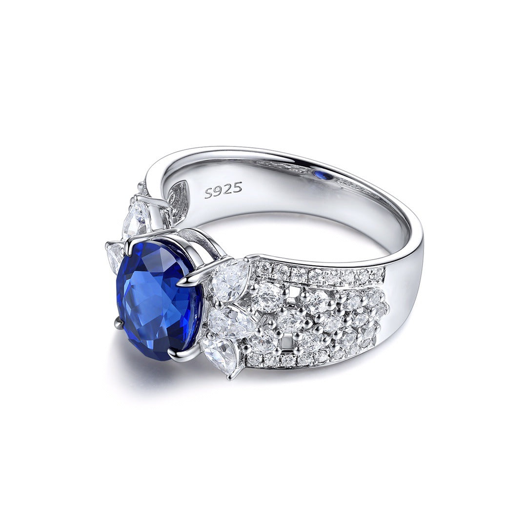 Blue Oval Sapphire Halo Ring, S925 Sterling Silver Promise Ring for Women product image