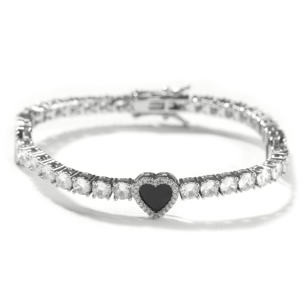 Heart Cubic Zirconia Chain Necklace Bracelet for Women & Men, Gold Plated and Silver Plated Statement Pendant Jewelry