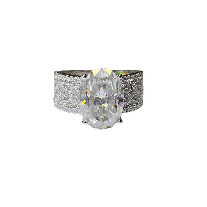 8 Carat Oval Moissanite Halo Ring for Women, Wide Pavé Engagement Ring, D Color Statement Ring product image