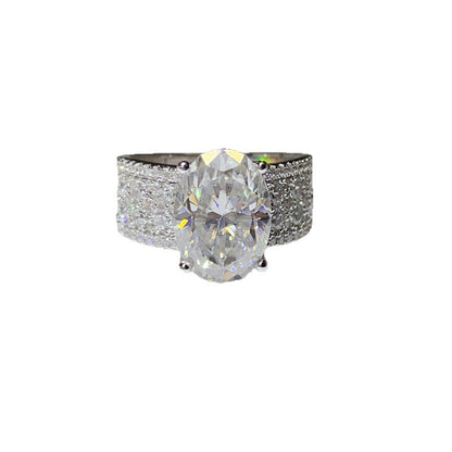 8 Carat Oval Moissanite Halo Ring for Women, Wide Pavé Engagement Ring, D Color Statement Ring
