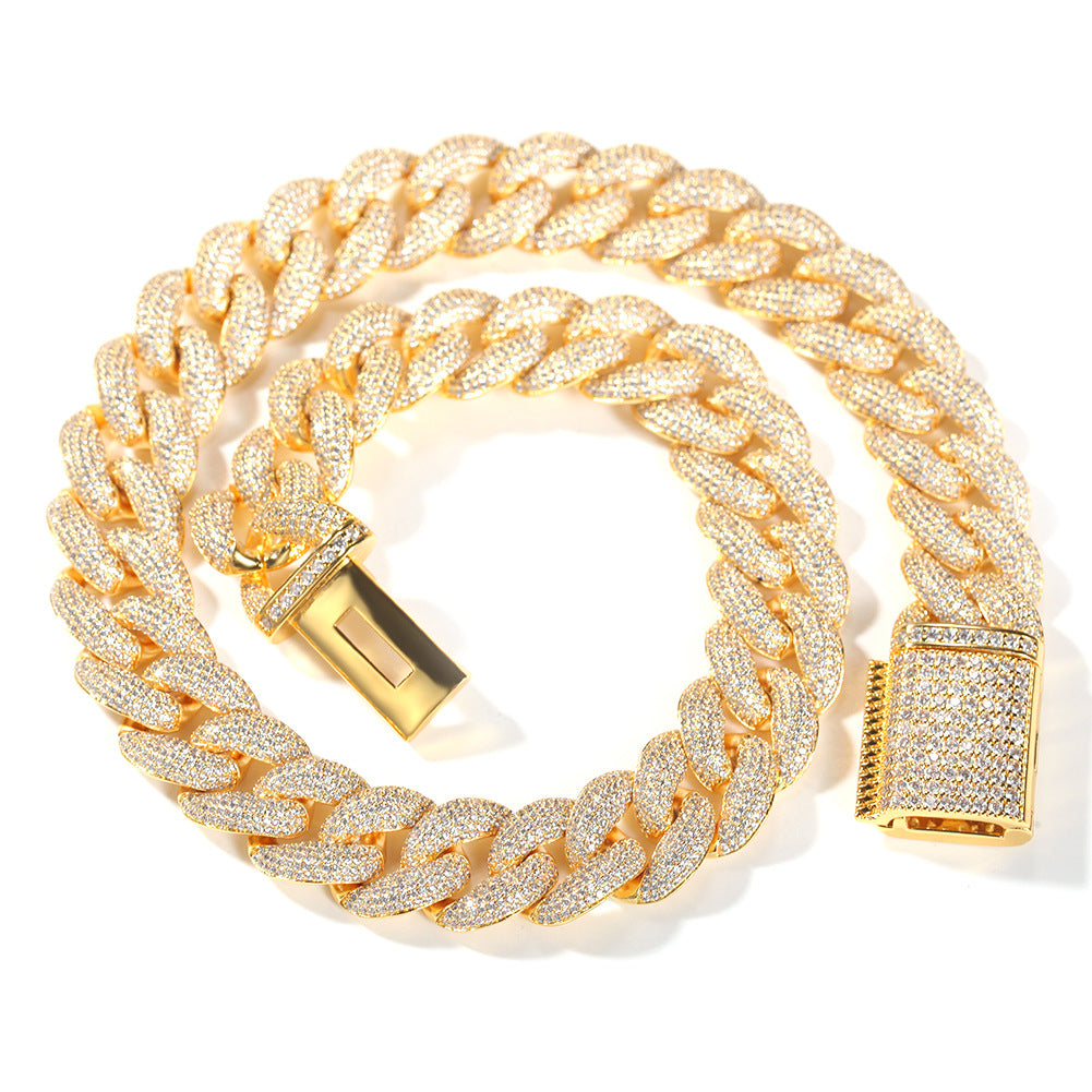 Unisex Gold Plated Cuban Link Necklace with 3D Full Cubic Zirconia Pendant Chain - Statement Hip Hop Jewelry 16/18/20 Inch