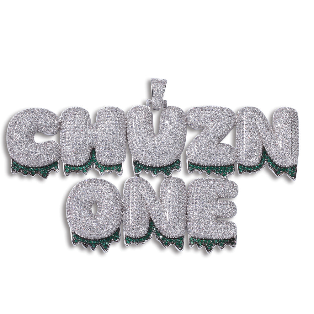 Custom Bubble Letter Pendant Necklace with Cubic Zirconia Ice-Out Chain for Women & Men