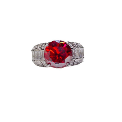 5 Carat Red Moissanite Halo Ring for Women, Geometric U-Shape Engagement Style Ring