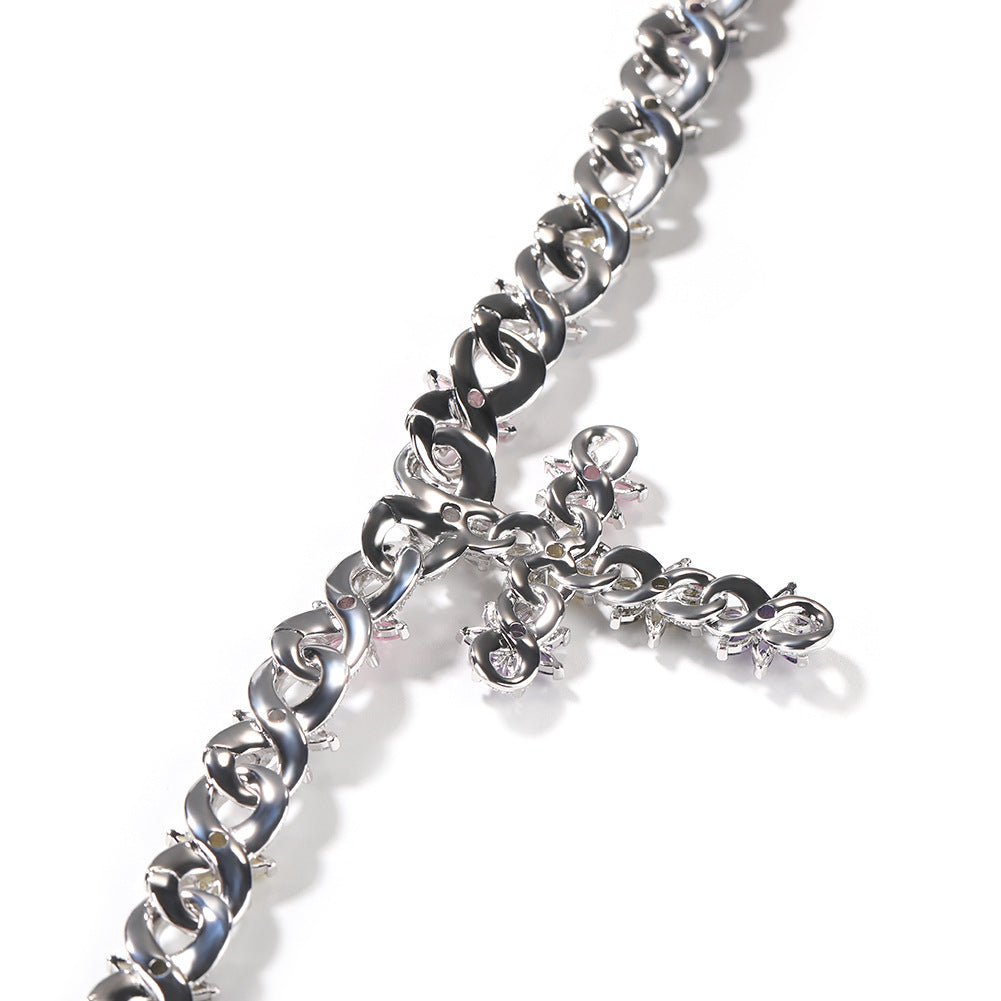 Iced Floral Cross Pendant Necklace with Cubic Zirconia Chain for Women & Men