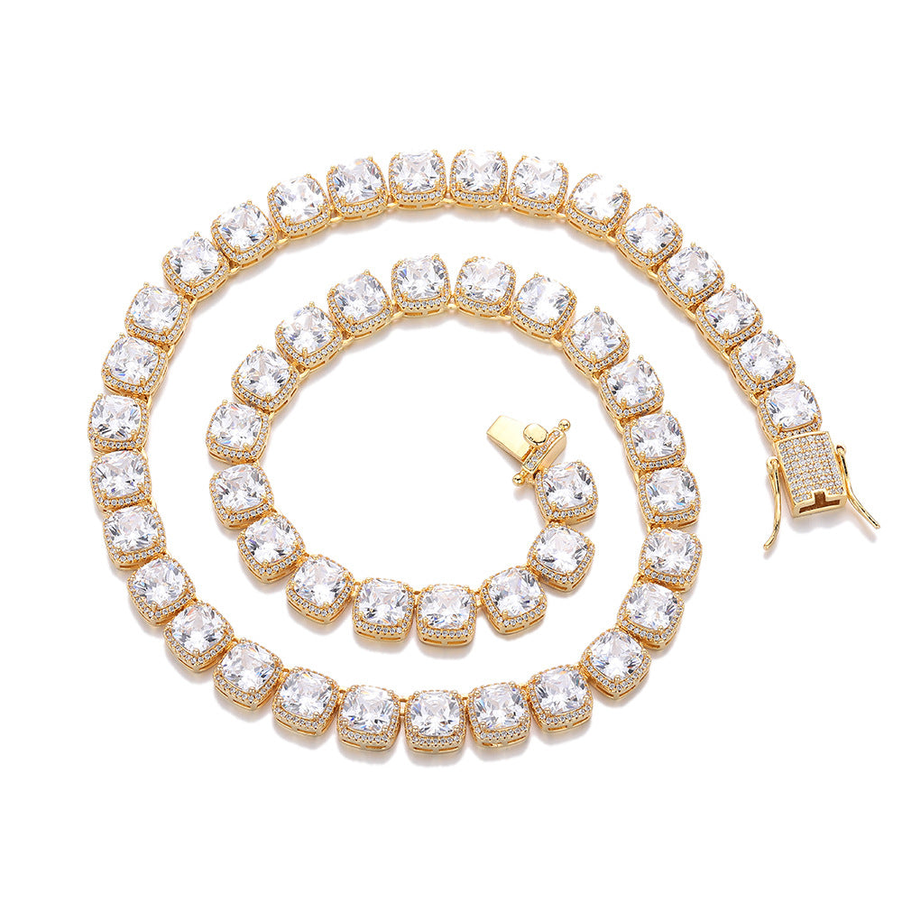 10MM Square Zirconia Tennis Bracelet, Iced Out Hip Hop Chain Bracelet, Unisex Geometric Wrist Jewelry