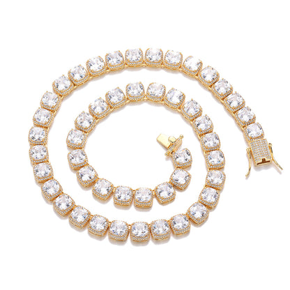 10MM Square Zirconia Tennis Bracelet, Iced Out Hip Hop Chain Bracelet, Unisex Geometric Wrist Jewelry