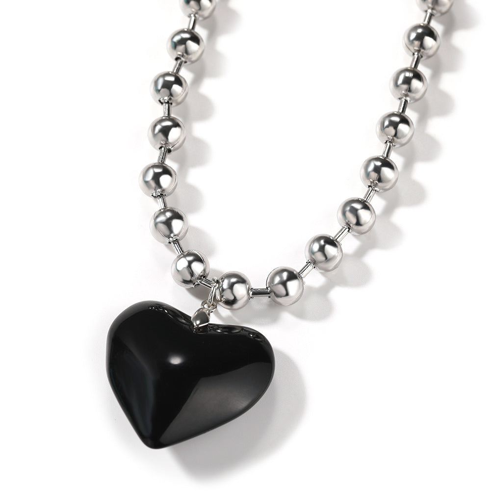 Resin Heart Pendant Beaded Chain Necklace Stainless Steel  Chain product image