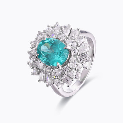 3 Carat Oval Green Blue Halo Ring, Vintage-Inspired Statement Ring for Women