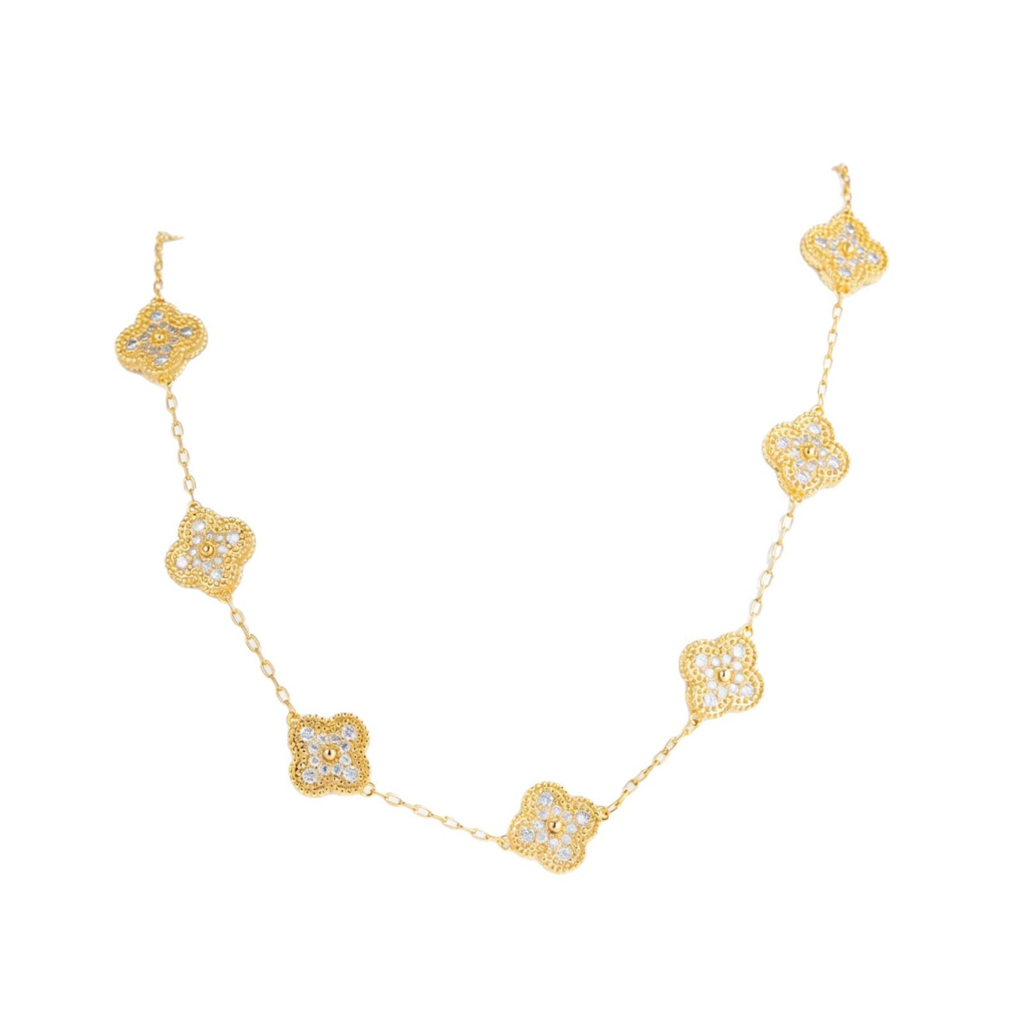 Stainless Steel Clover Chain Necklace for Women, Gold Plated 10 Motif Statement Necklace, Adjustable 15MM Floral Link Jewelry