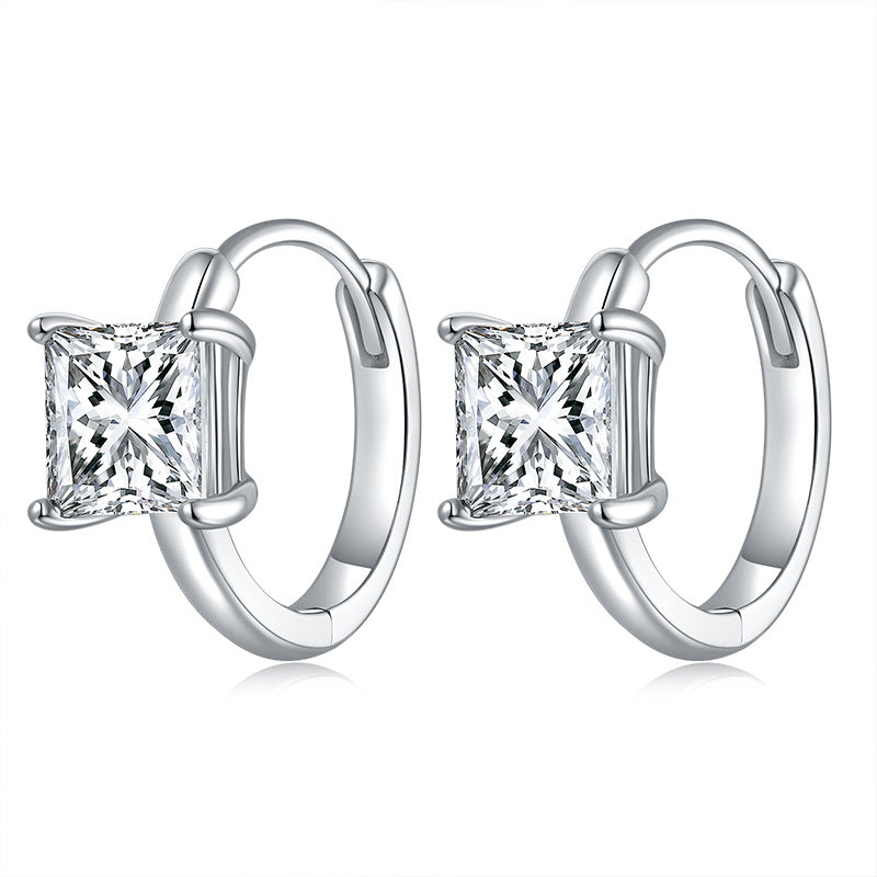 Princess Cut Moissanite Stud Earrings, 5.5mm, S925 Silver, 18K Gold Plated, Four-Prong product image
