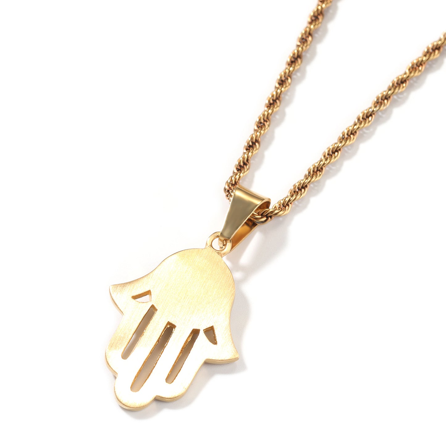 Gold Plated Evil Eye Hamsa Hand Pendant Necklace with Cubic Zirconia Hip Hop Statement Chain